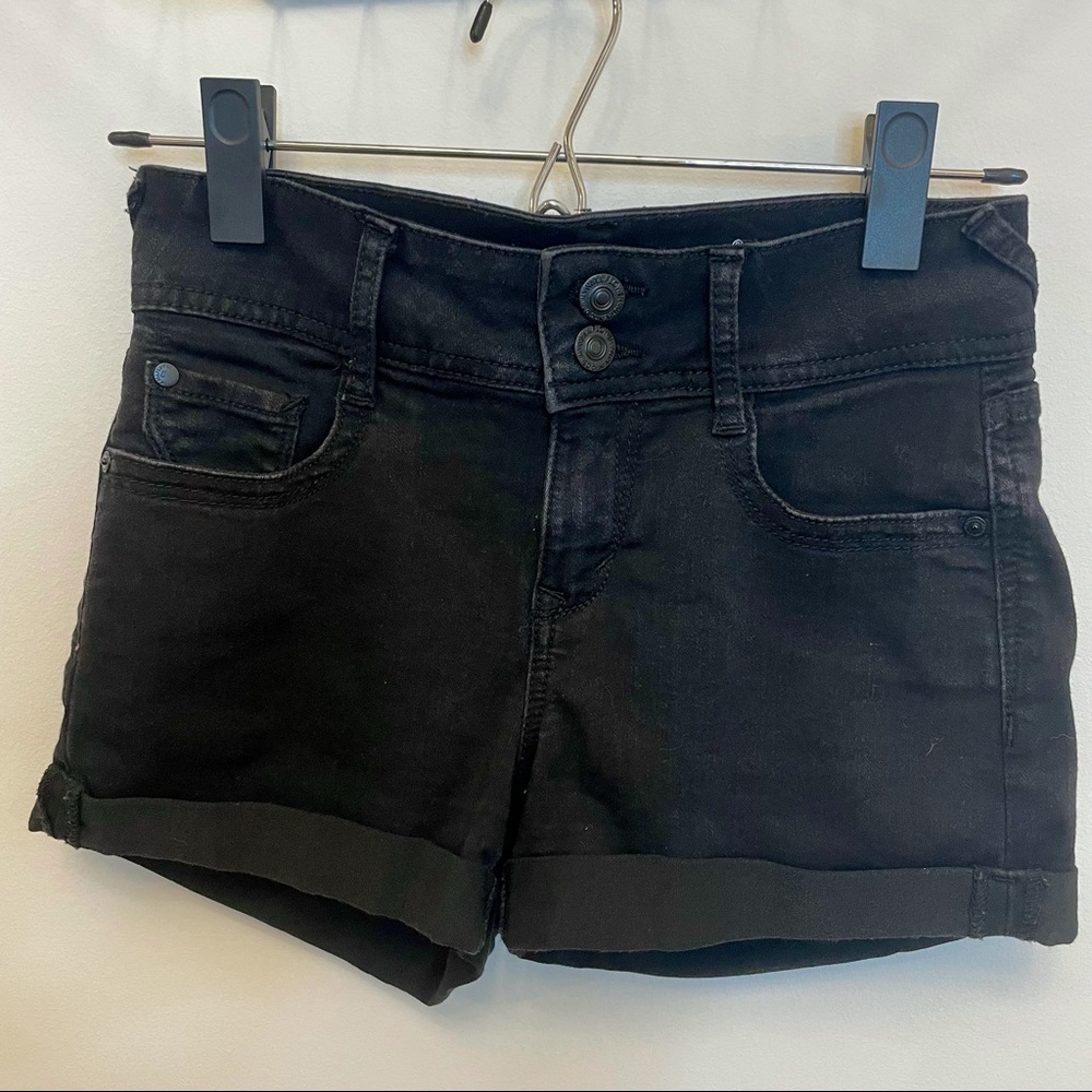 Black Mid rise denim shorts